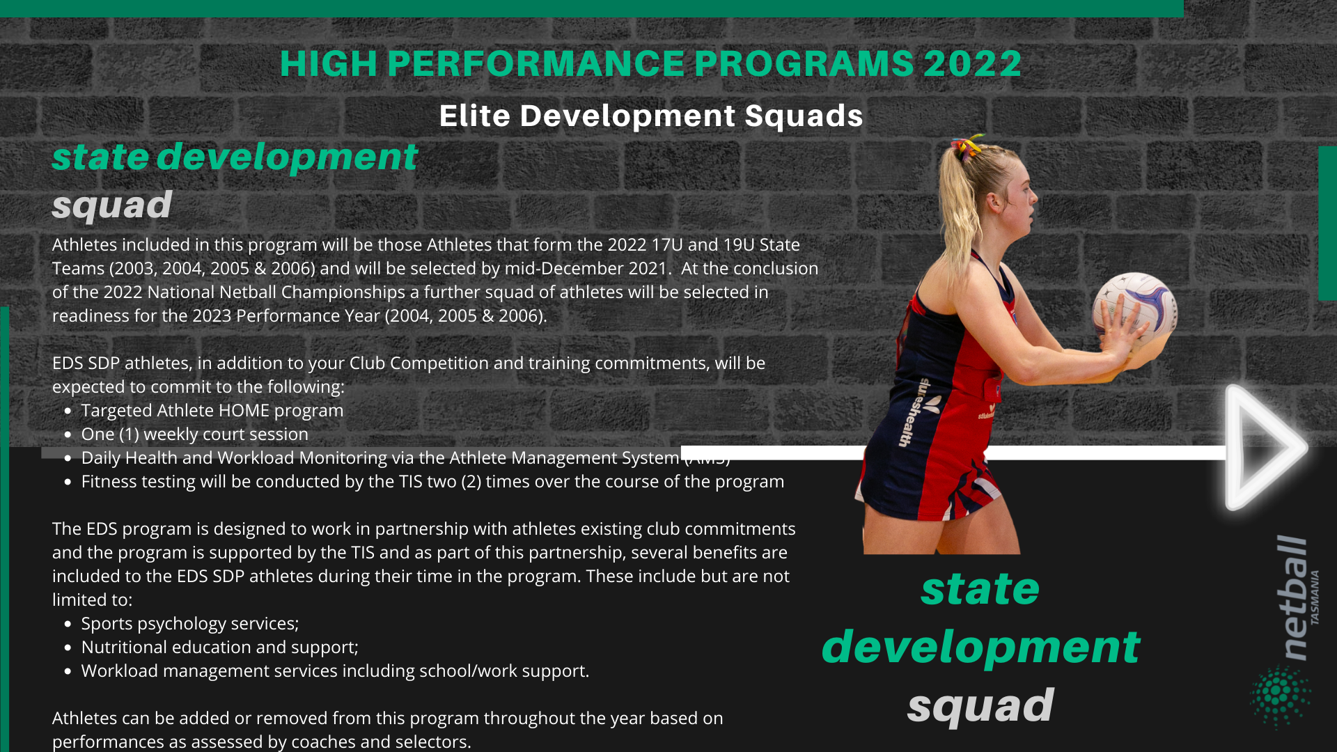 EDS State Development Program Netball TAS